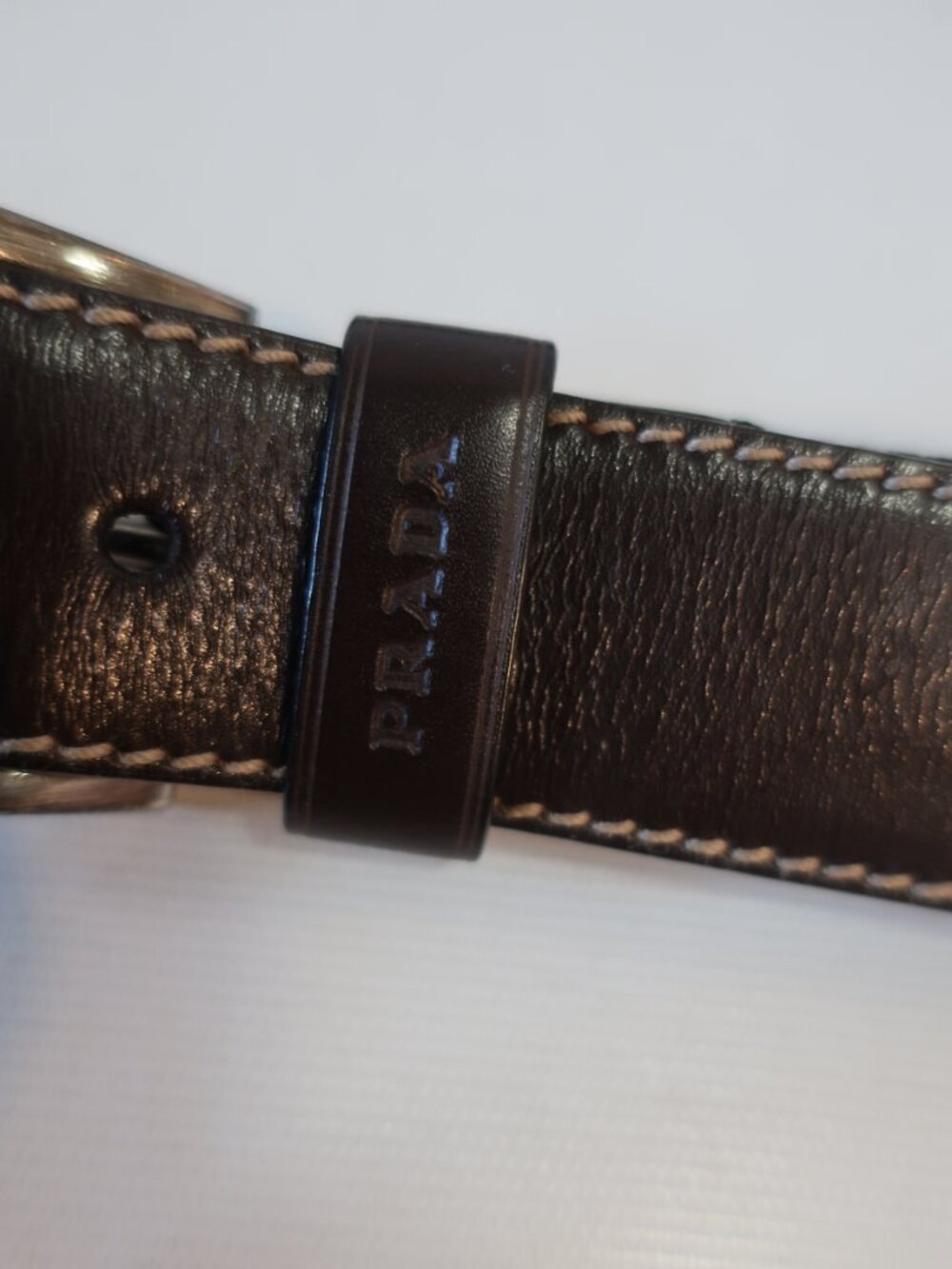 Mens Prada Brown Fabric & Leather Silver Buckle Belt 38/95 - Picture 6 of 10
